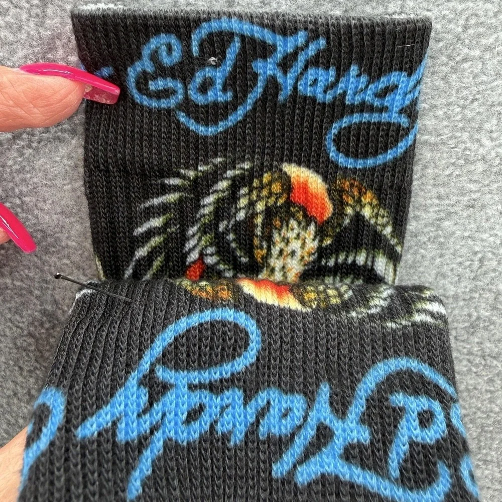 Ed Hardy Socks Mens One Size Black Skull Snake Tattoo Print Mid Calf